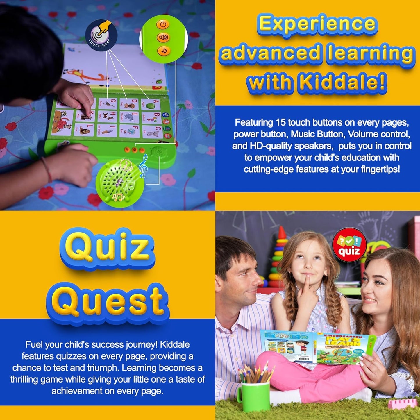 Kiddale ABC & 123 Intelligent Book for Kids| Interactive Musical Learning Sound Book |100% Human Audio- No Computerized Voice| Activities, Rhymes, Stories| 24 Pages| Best Gift for Ages 1-5+