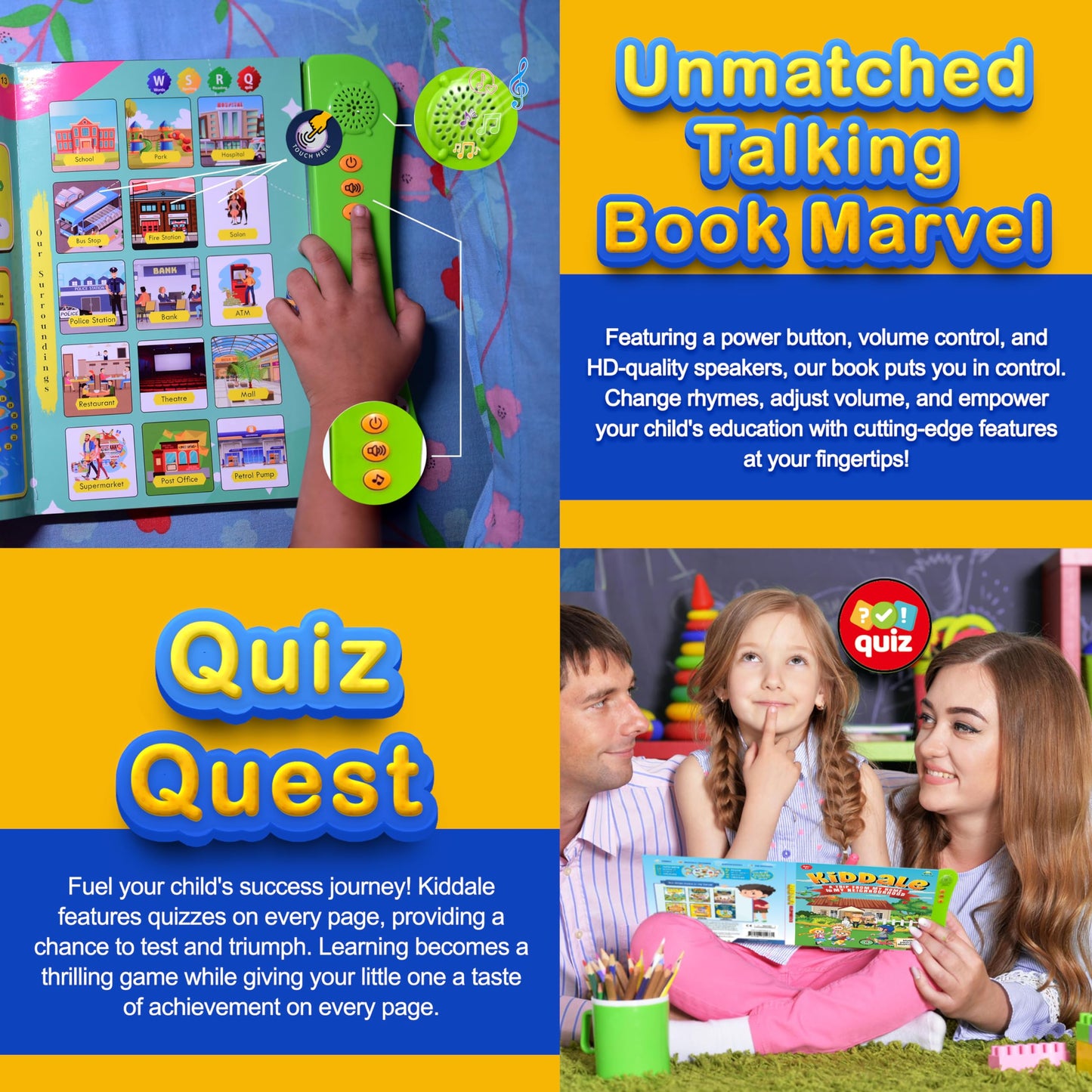 Kiddale ABC & 123 Intelligent Book for Kids| Interactive Musical Learning Sound Book |100% Human Audio- No Computerized Voice| Activities, Rhymes, Stories| 24 Pages| Best Gift for Ages 1-5+