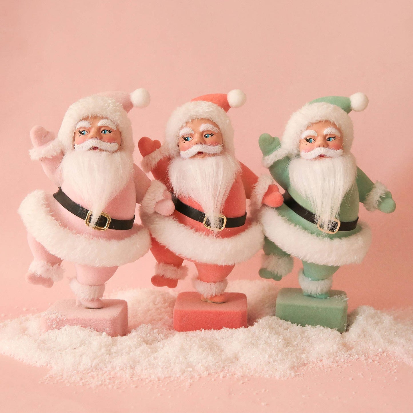 Dancing Flocked Dancing Santa | Light Pink